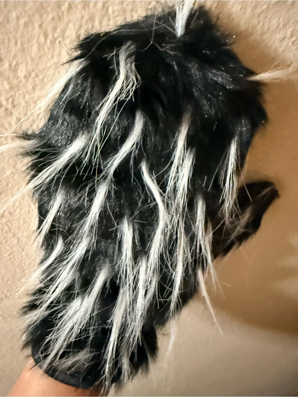 Super Cool & Funky Kennth Cole Black Faux Fur Hand Mittens with White Accents